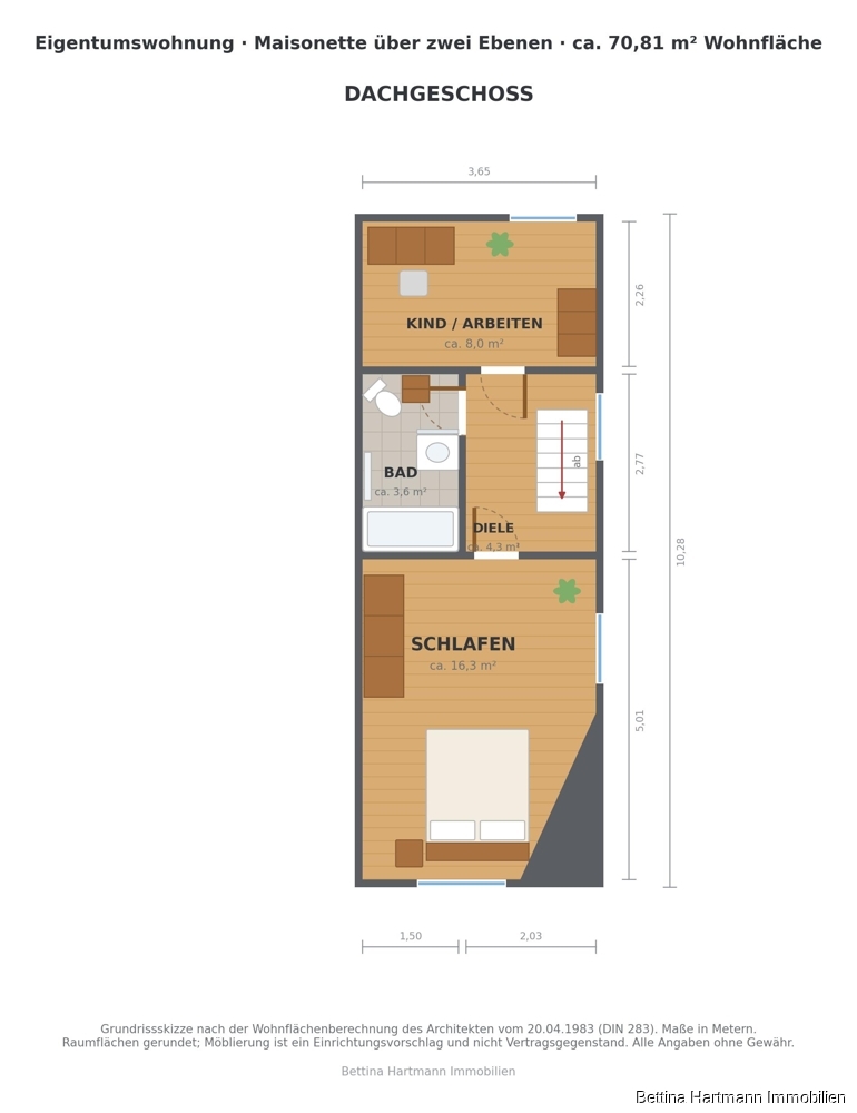 Grundriss Dachgeschoss Maisonettewohnung Witten / Herbede