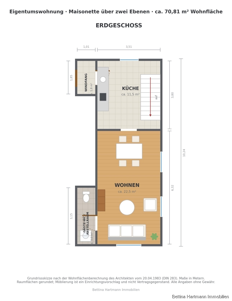 Grundriss Erdgeschoss Maisonettewohnung Witten / Herbede